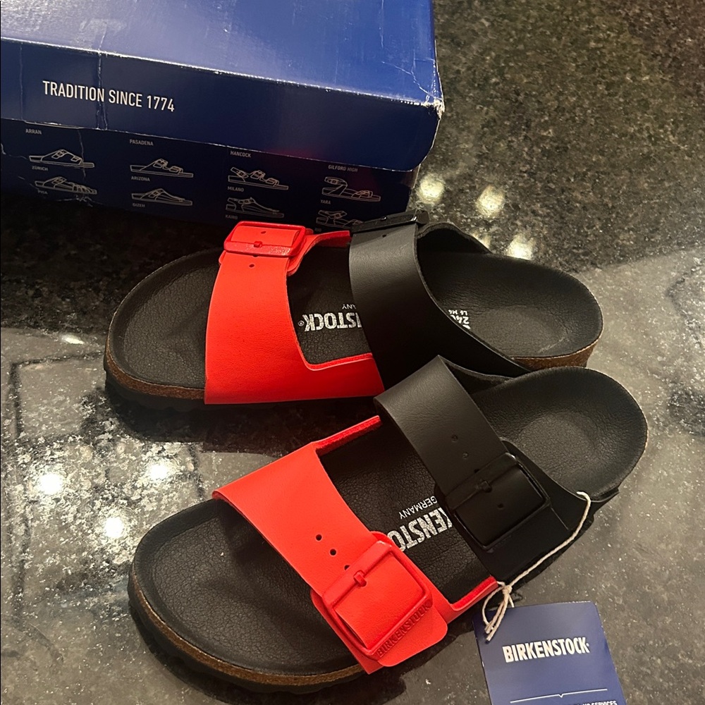 Birkenstock Black and Bright Red Sandals